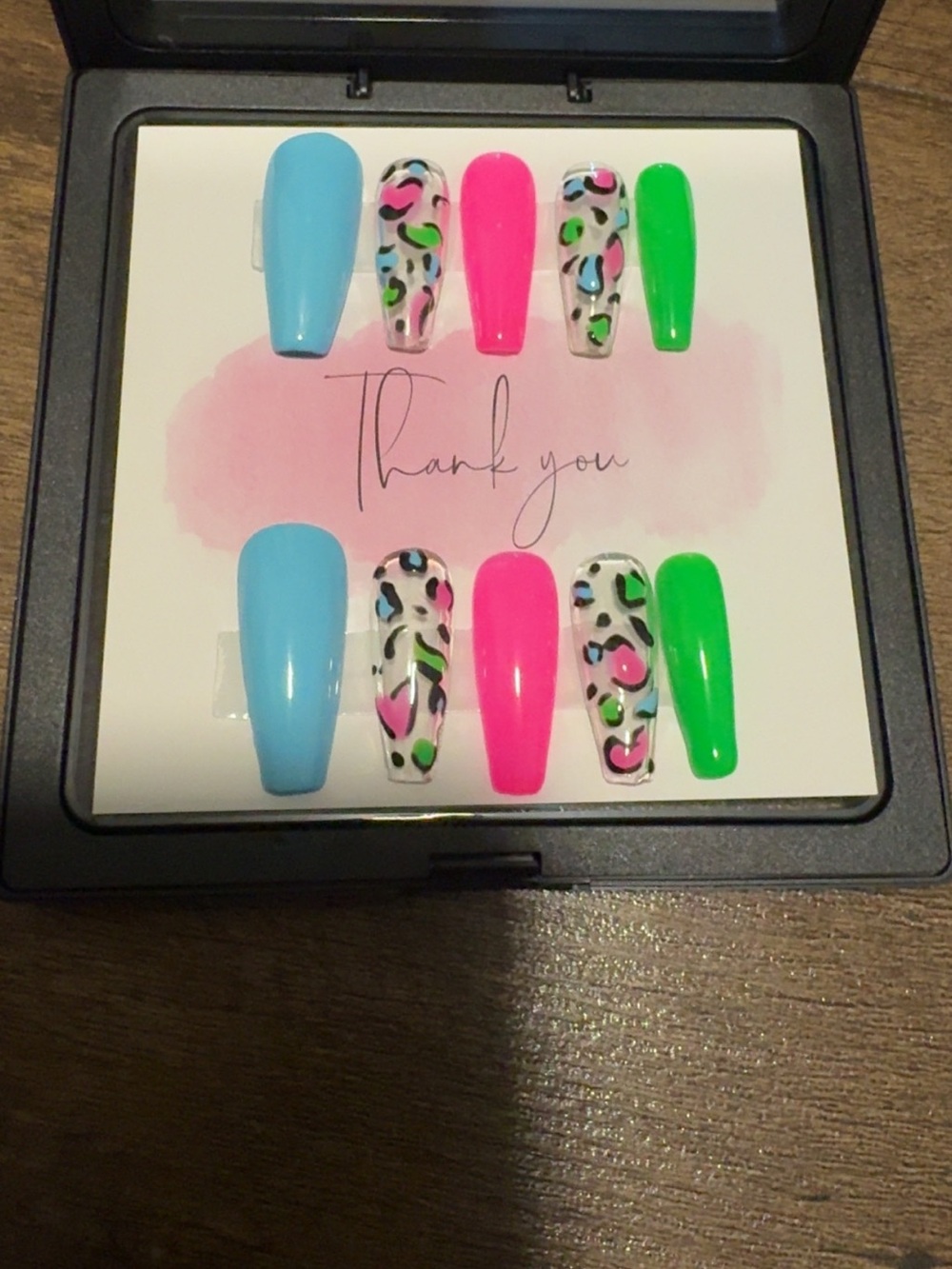 Neon Leopard Press-On Nail Set - Pink, Blue & Green